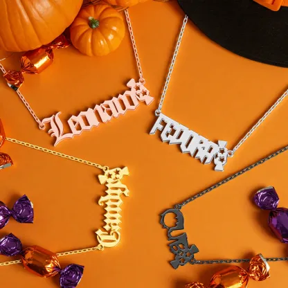 Personalized Halloween Candy Gothic Name Necklace