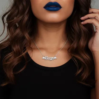 Personalized Halloween Bat Gothic Name Necklace