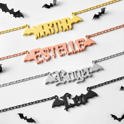 Personalized Halloween Bat Gothic Name Necklace