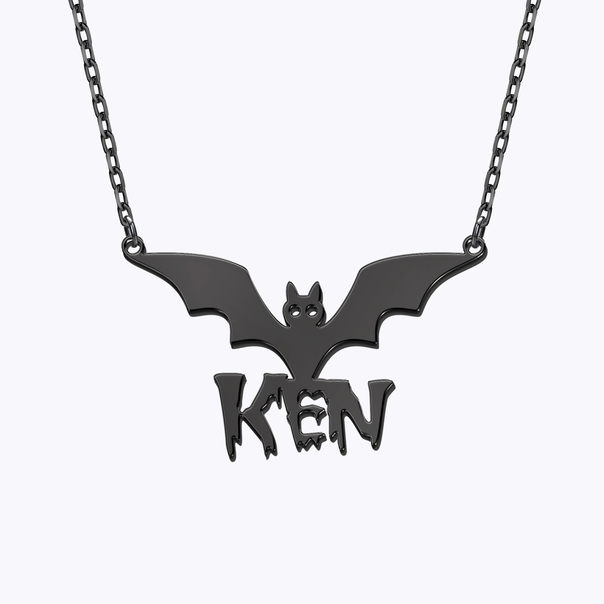 Personalized Halloween Gothic Bat Name Necklace
