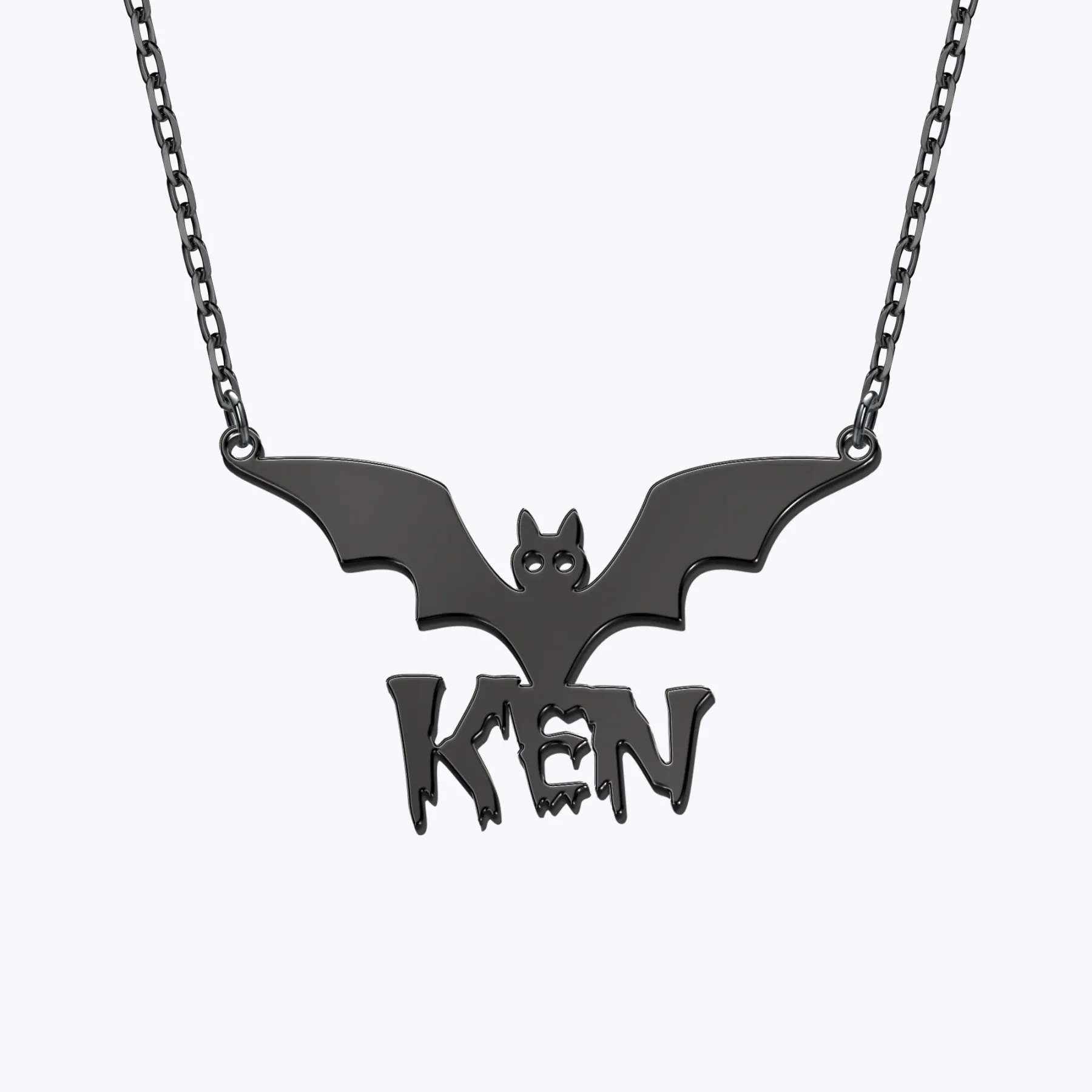 Personalized Halloween Gothic Bat Name Necklace