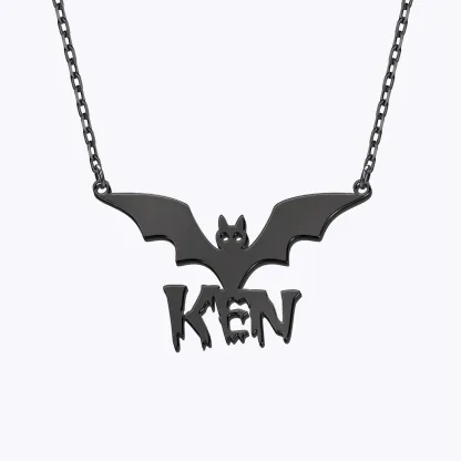 Personalized Halloween Gothic Bat Name Necklace
