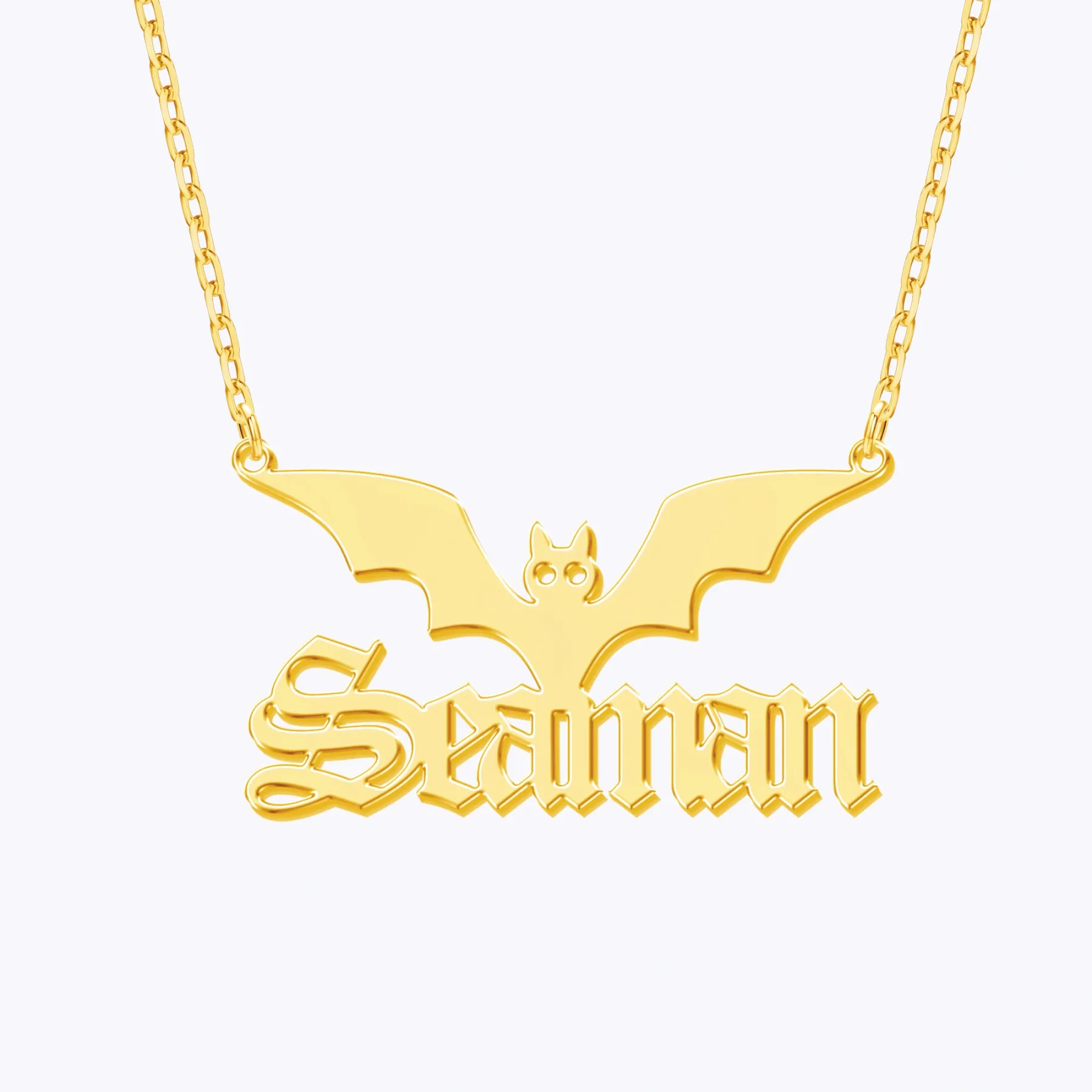 Personalized Halloween Gothic Bat Name Necklace