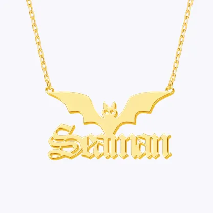 Personalized Halloween Gothic Bat Name Necklace