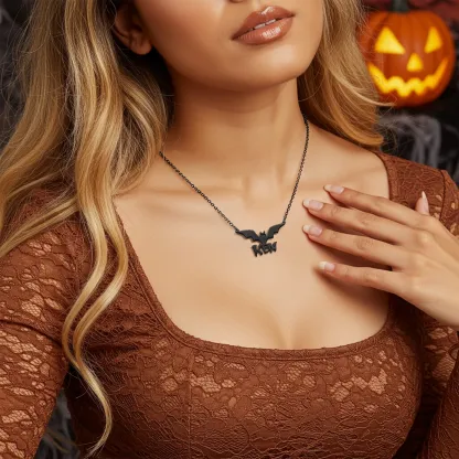 Personalized Halloween Gothic Bat Name Necklace