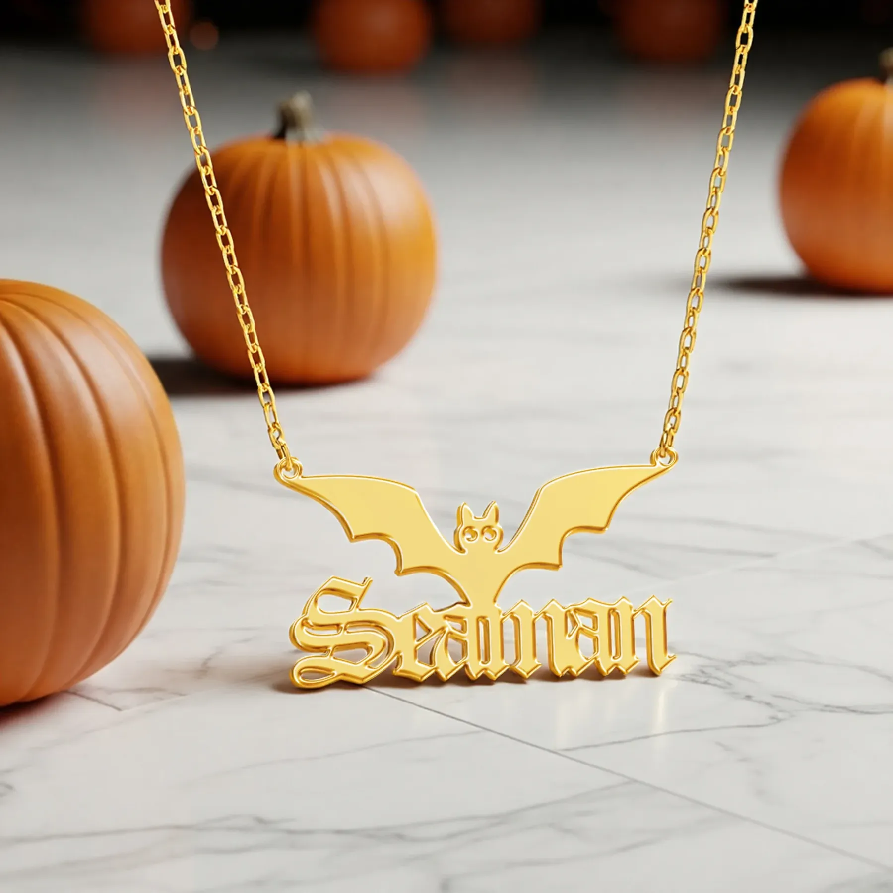 Personalized Halloween Gothic Bat Name Necklace