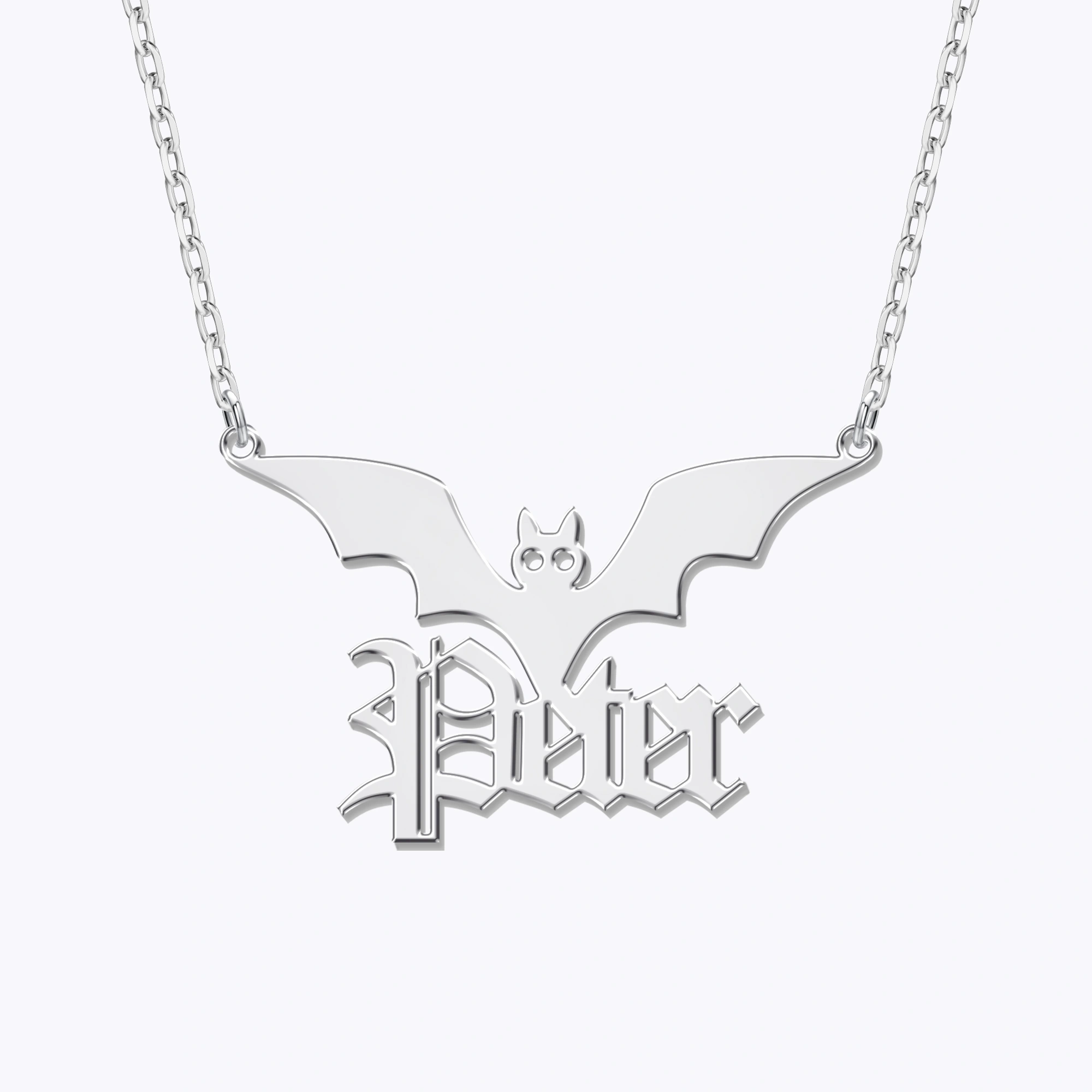 Personalized Halloween Gothic Bat Name Necklace
