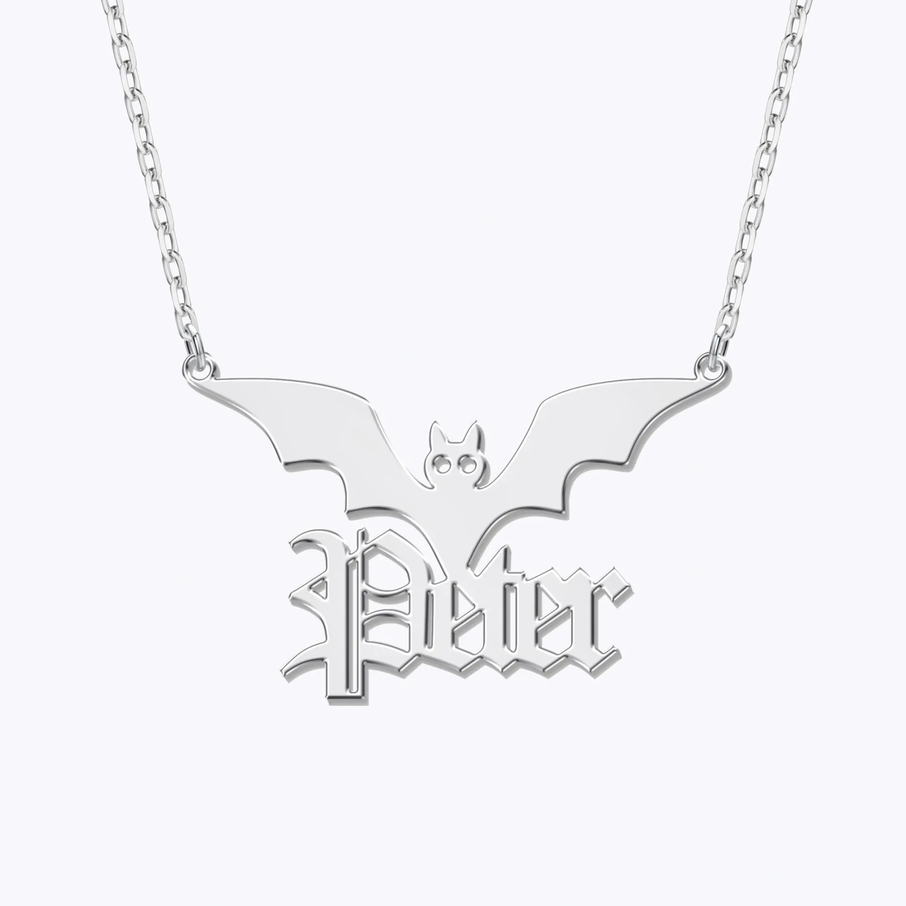 Personalized Halloween Gothic Bat Name Necklace