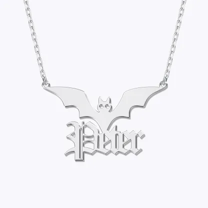 Personalized Halloween Gothic Bat Name Necklace