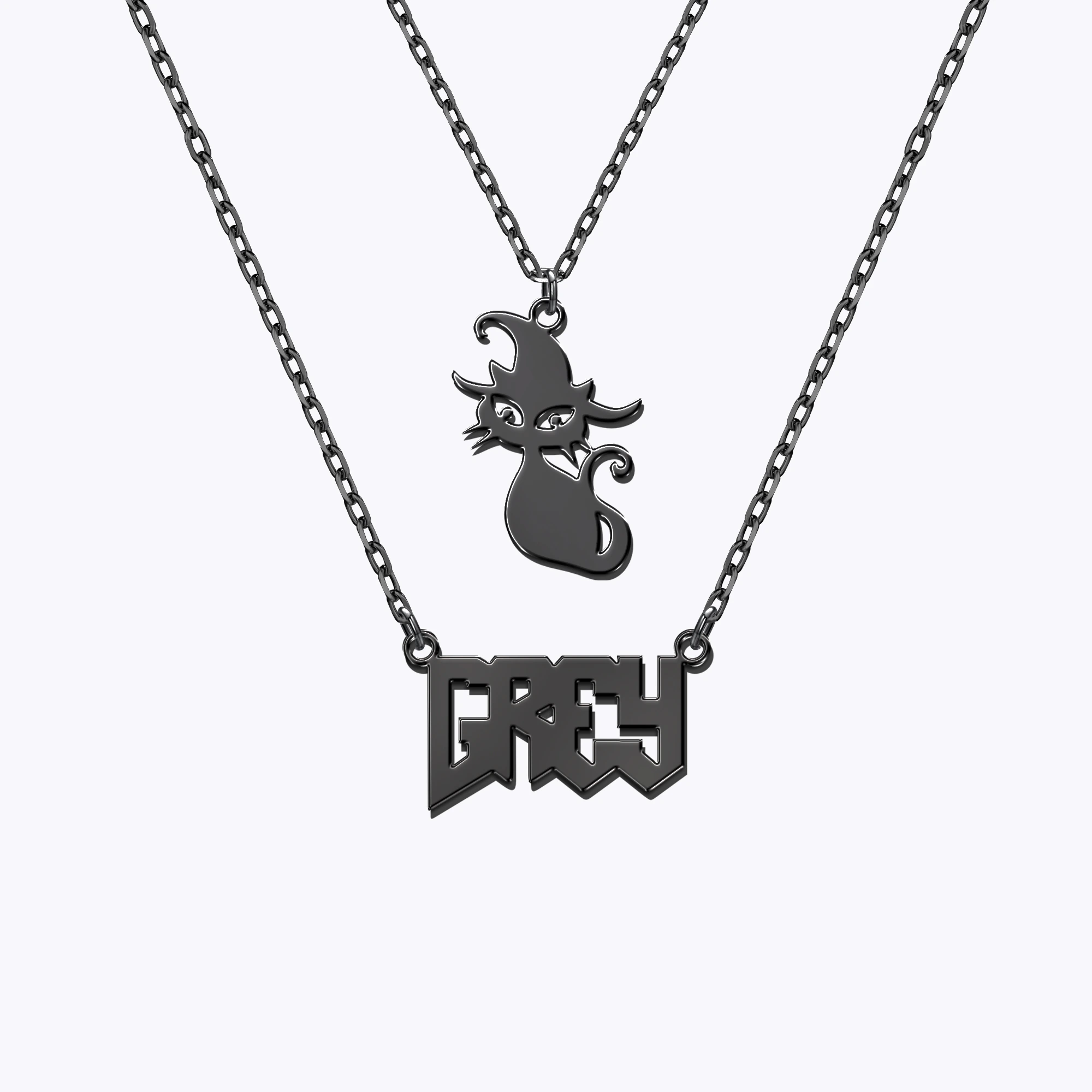 Personalized Halloween Double Layer Cat Gothic Name Necklace