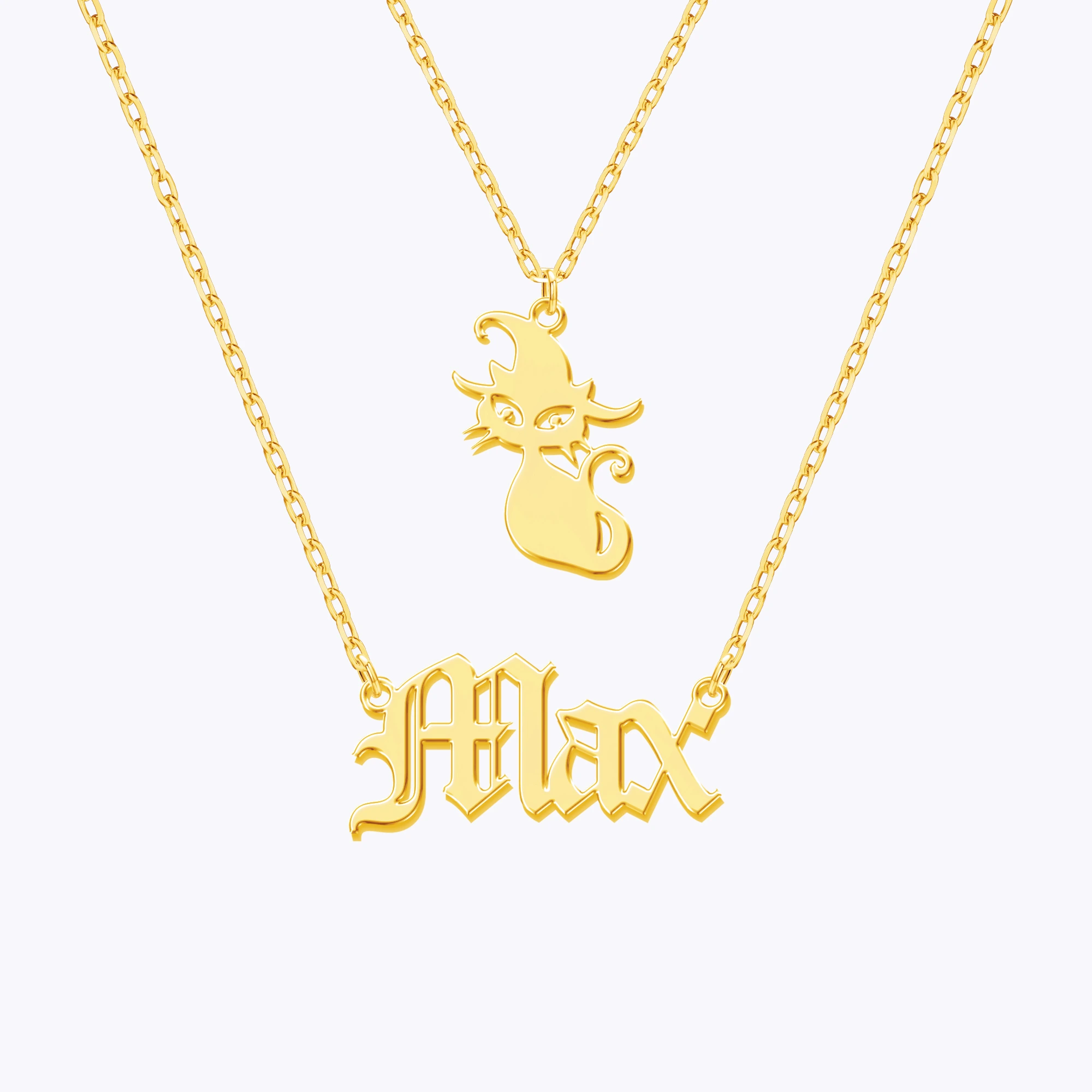 Personalized Halloween Double Layer Cat Gothic Name Necklace