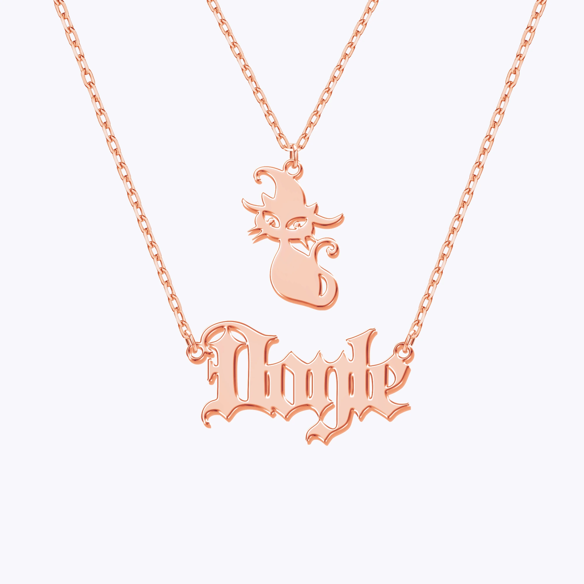 Personalized Halloween Double Layer Cat Gothic Name Necklace
