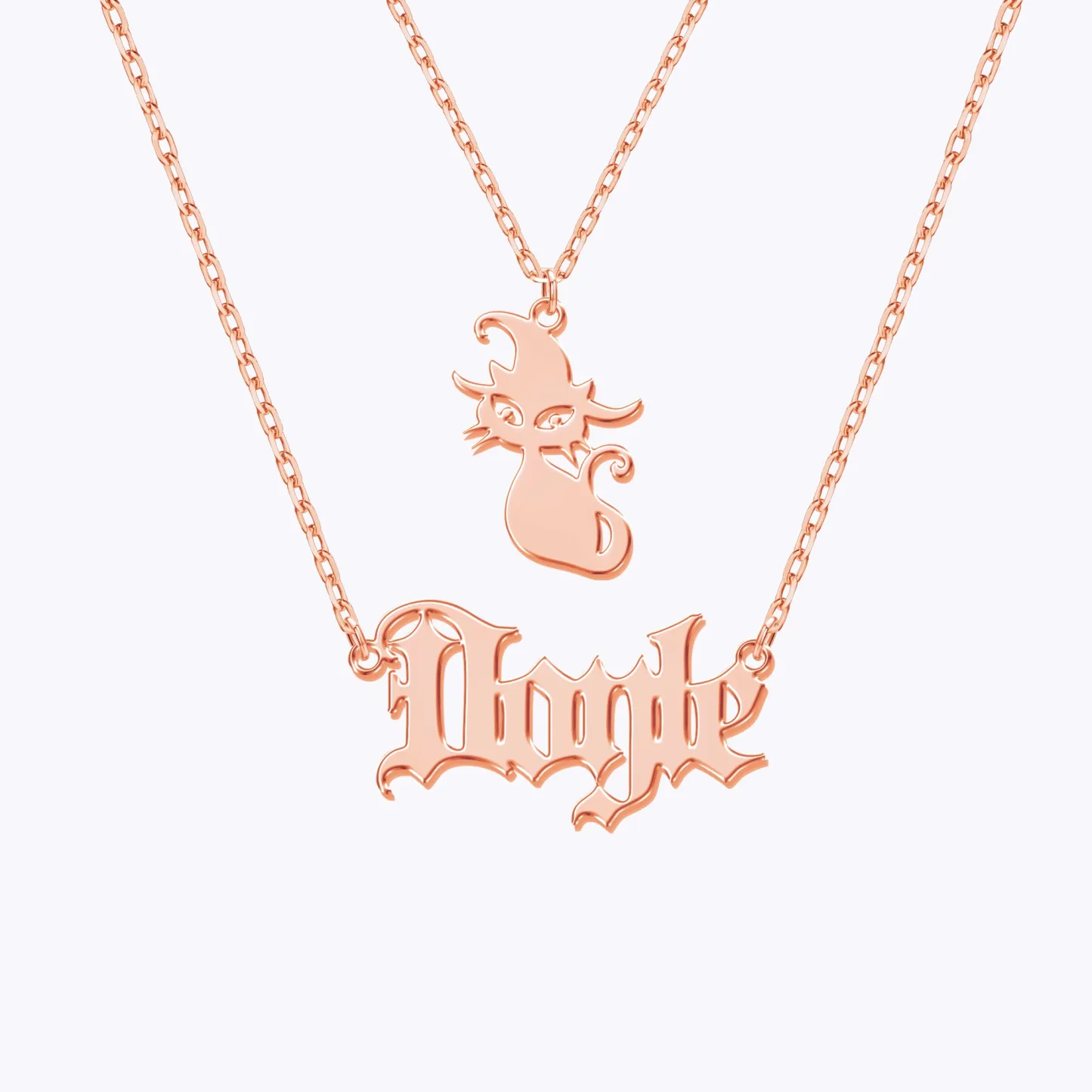 Personalized Halloween Double Layer Cat Gothic Name Necklace