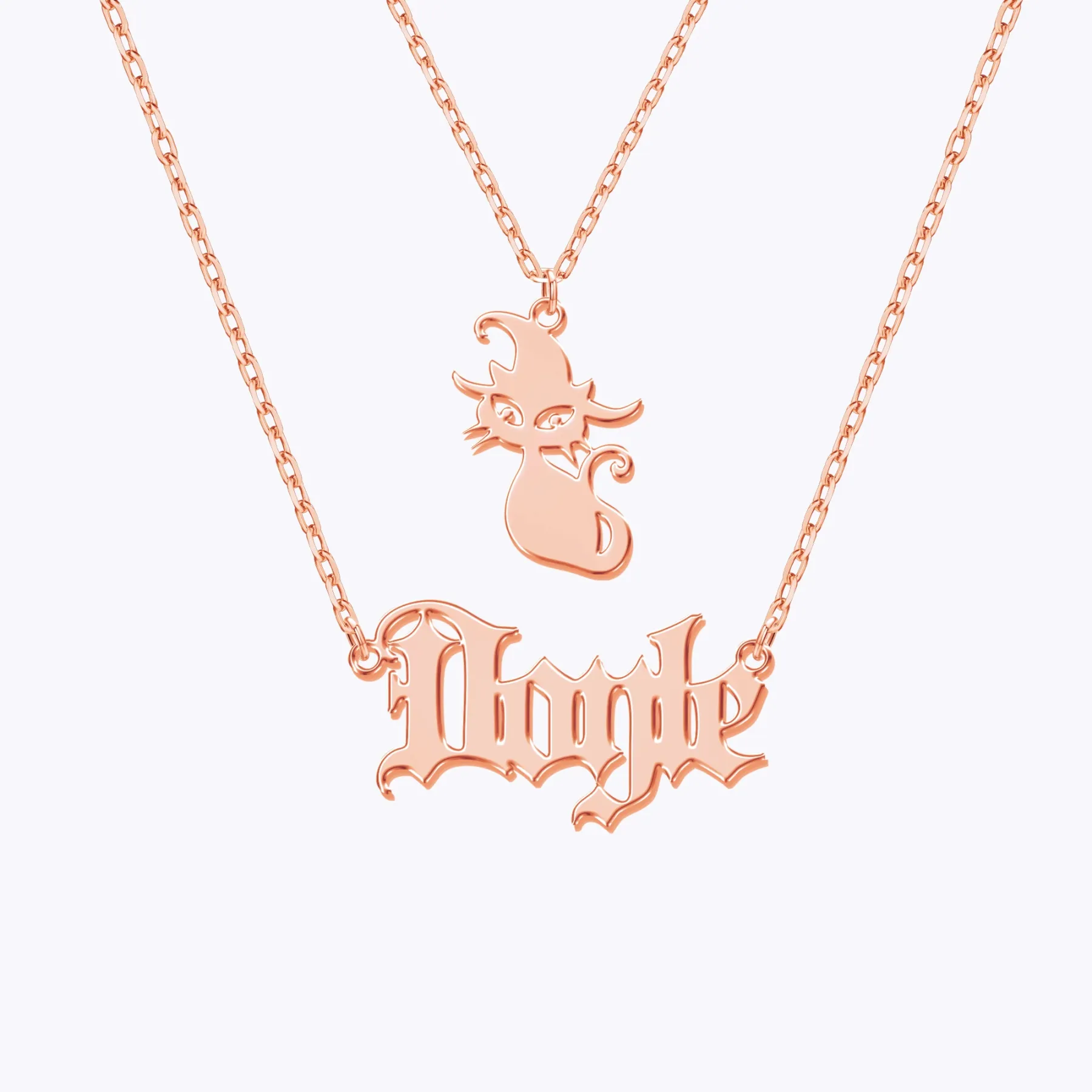 Personalized Halloween Double Layer Cat Gothic Name Necklace