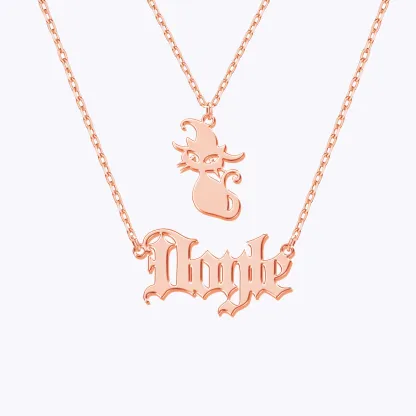 Personalized Halloween Double Layer Cat Gothic Name Necklace