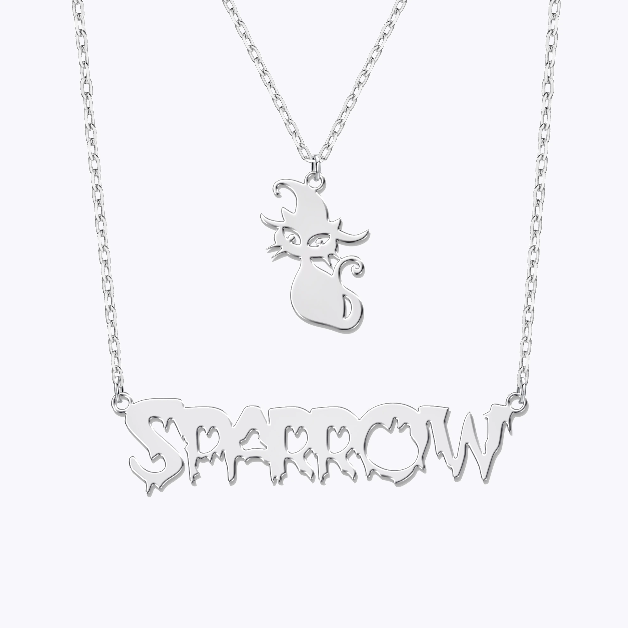 Personalized Halloween Double Layer Cat Gothic Name Necklace