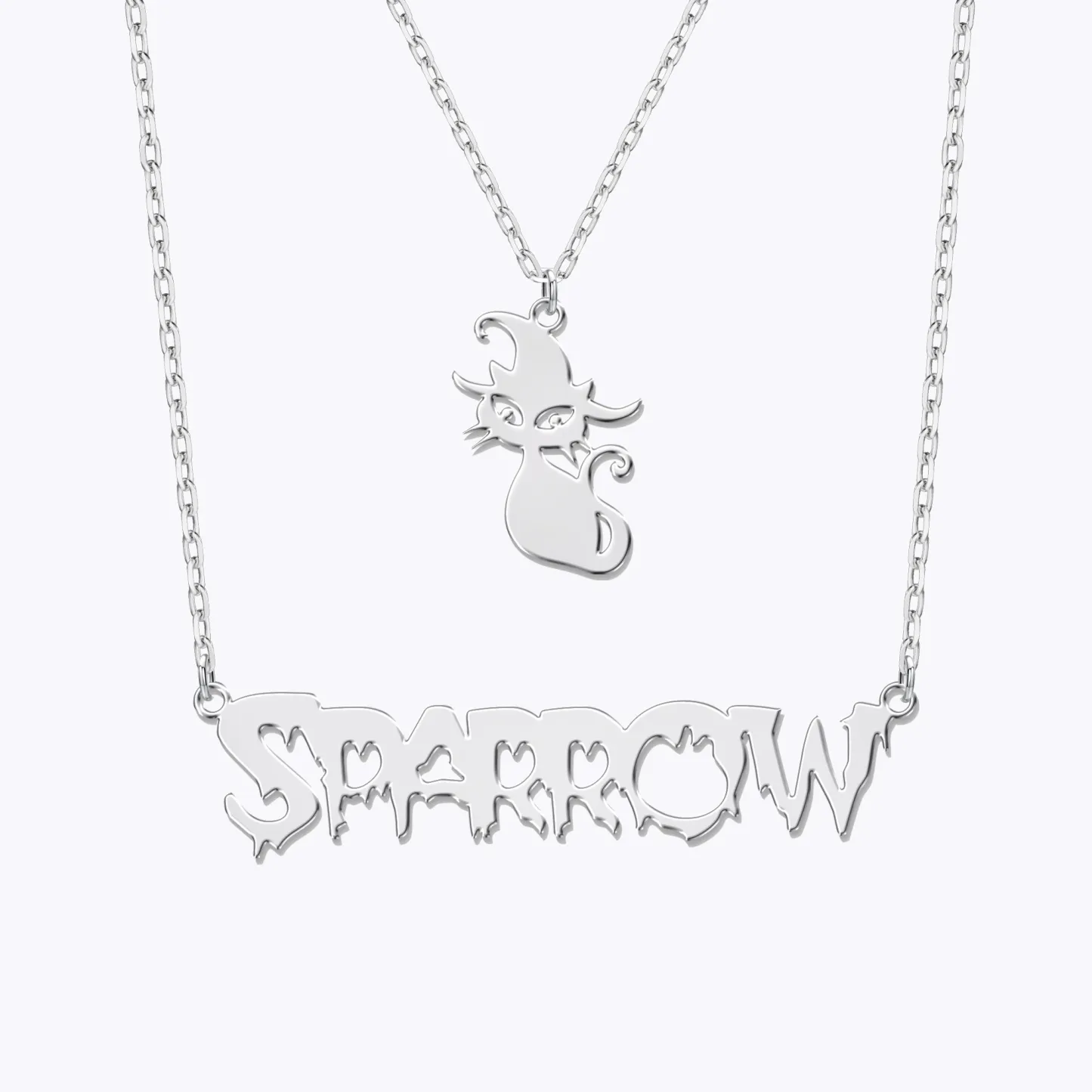 Personalized Halloween Double Layer Cat Gothic Name Necklace