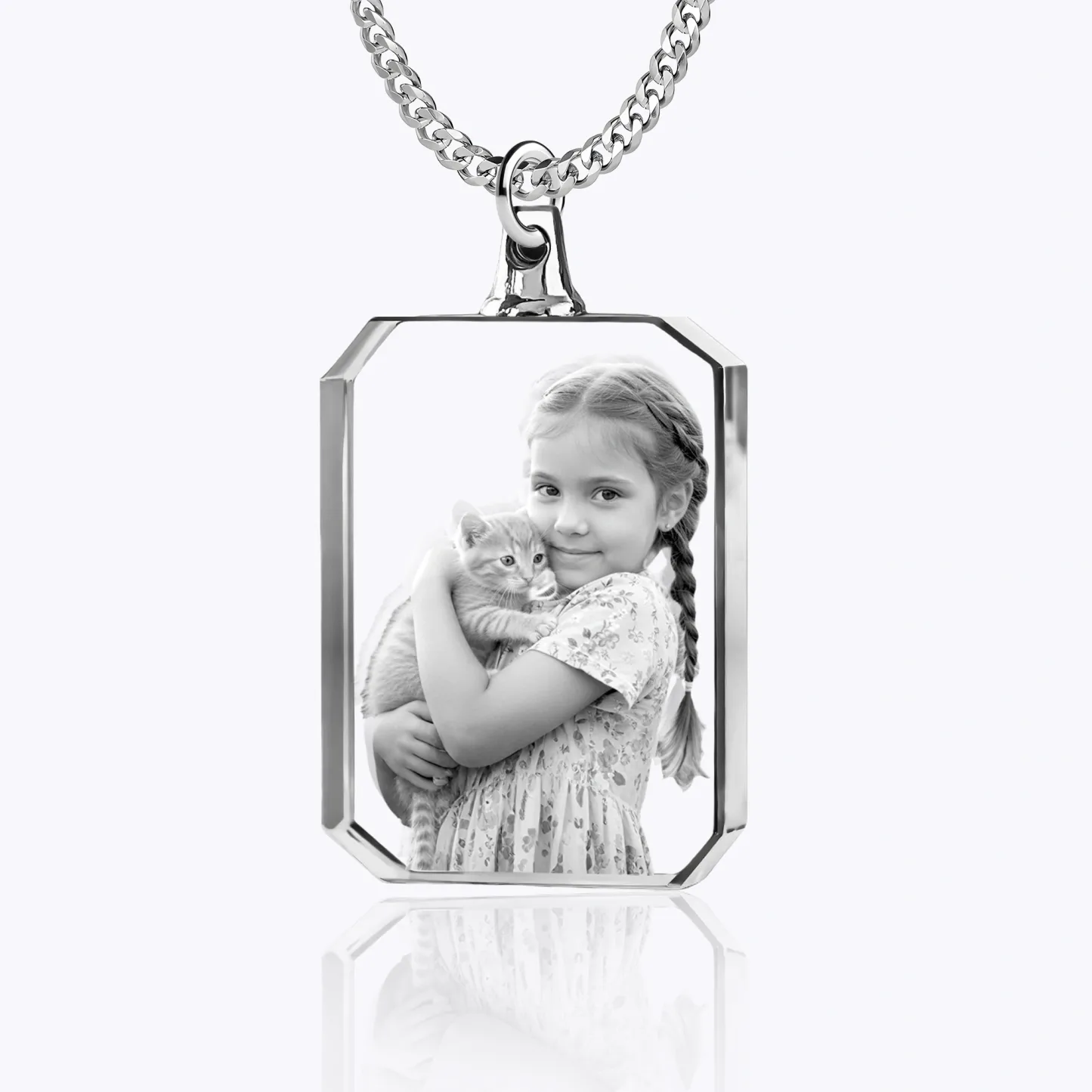 Custom Rectangular Shape Crystal Photo Necklace