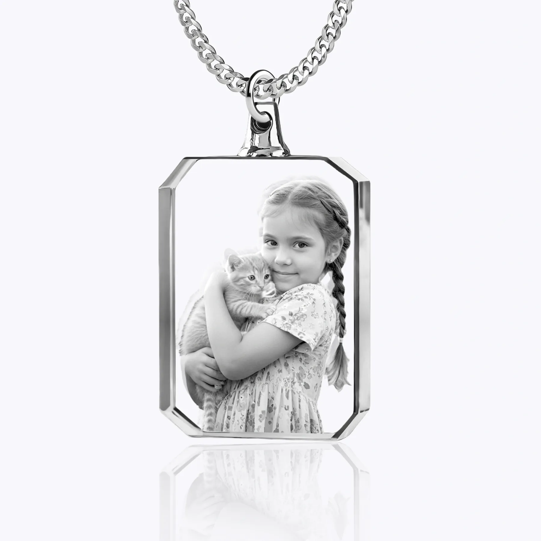 Custom Rectangular Shape Crystal Photo Necklace