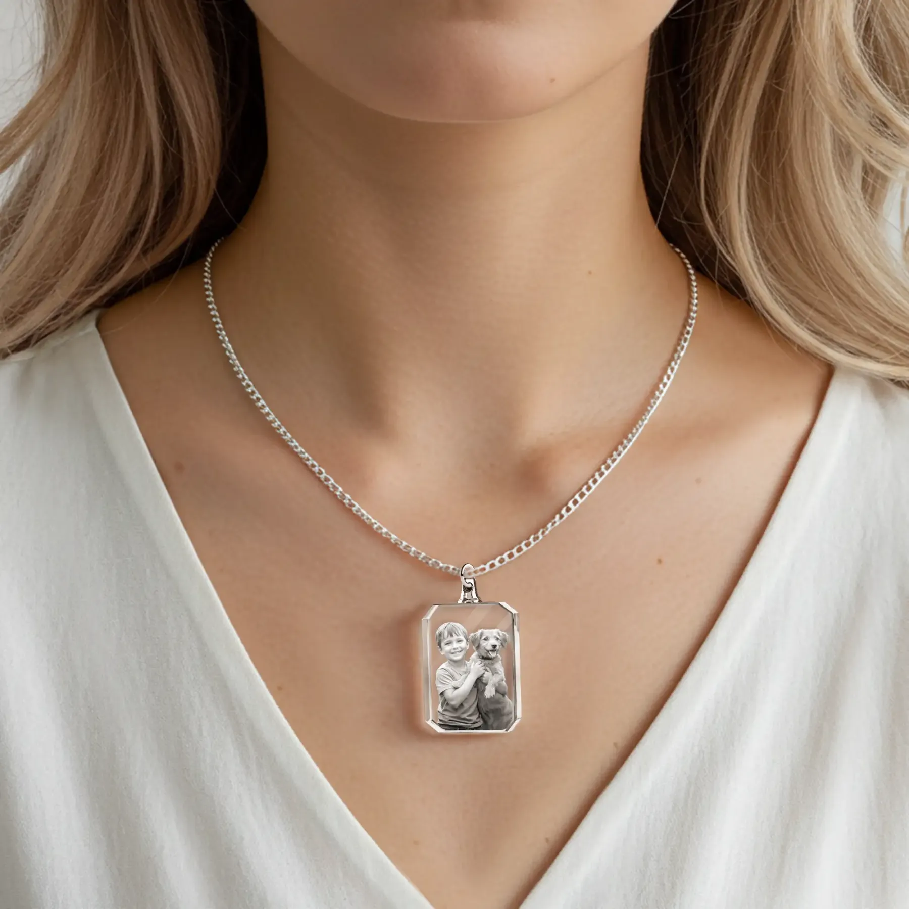 Custom Rectangular Shape Crystal Photo Necklace