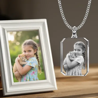 Custom Rectangular Shape Crystal Photo Necklace