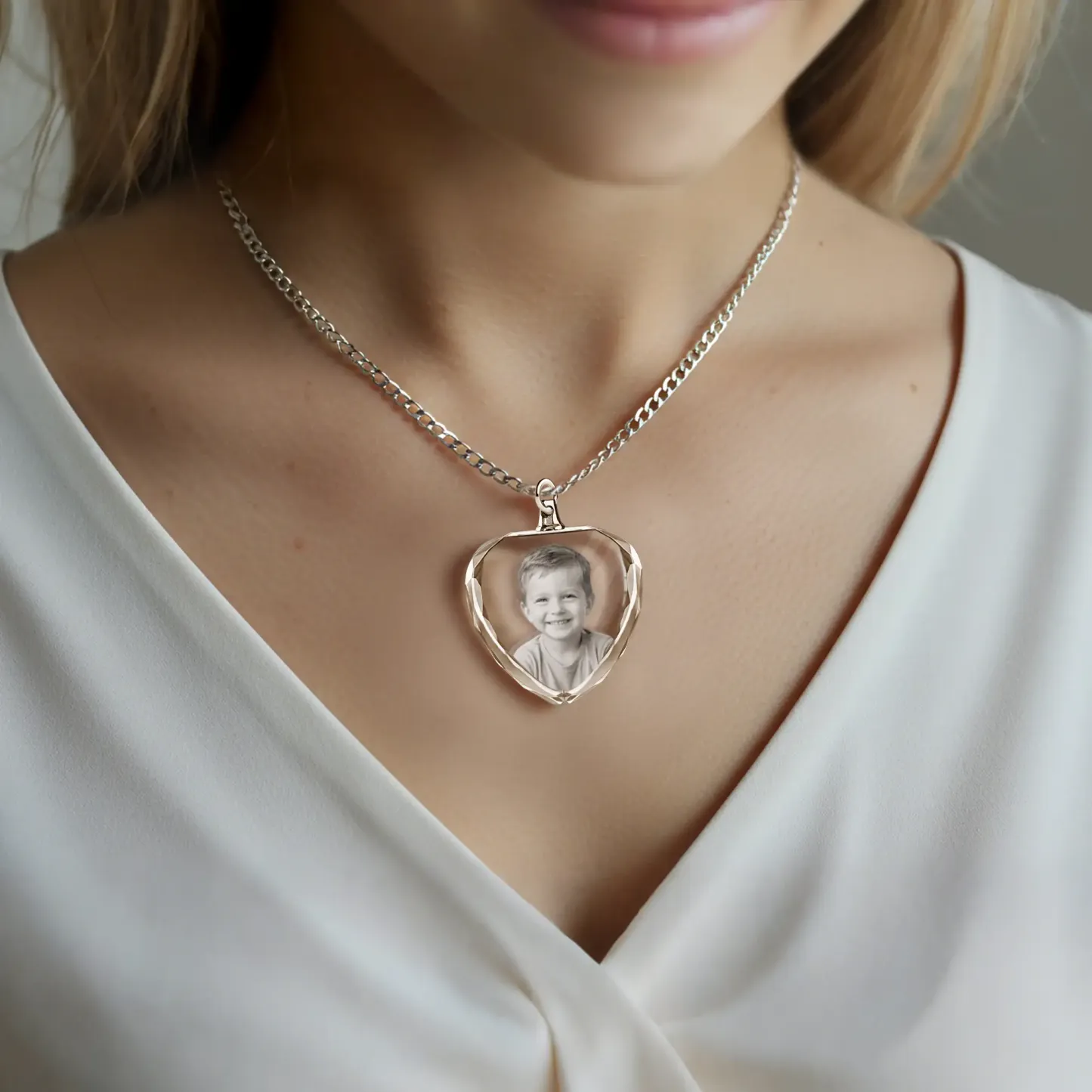 Custom Heart Shape Crystal Photo Necklace
