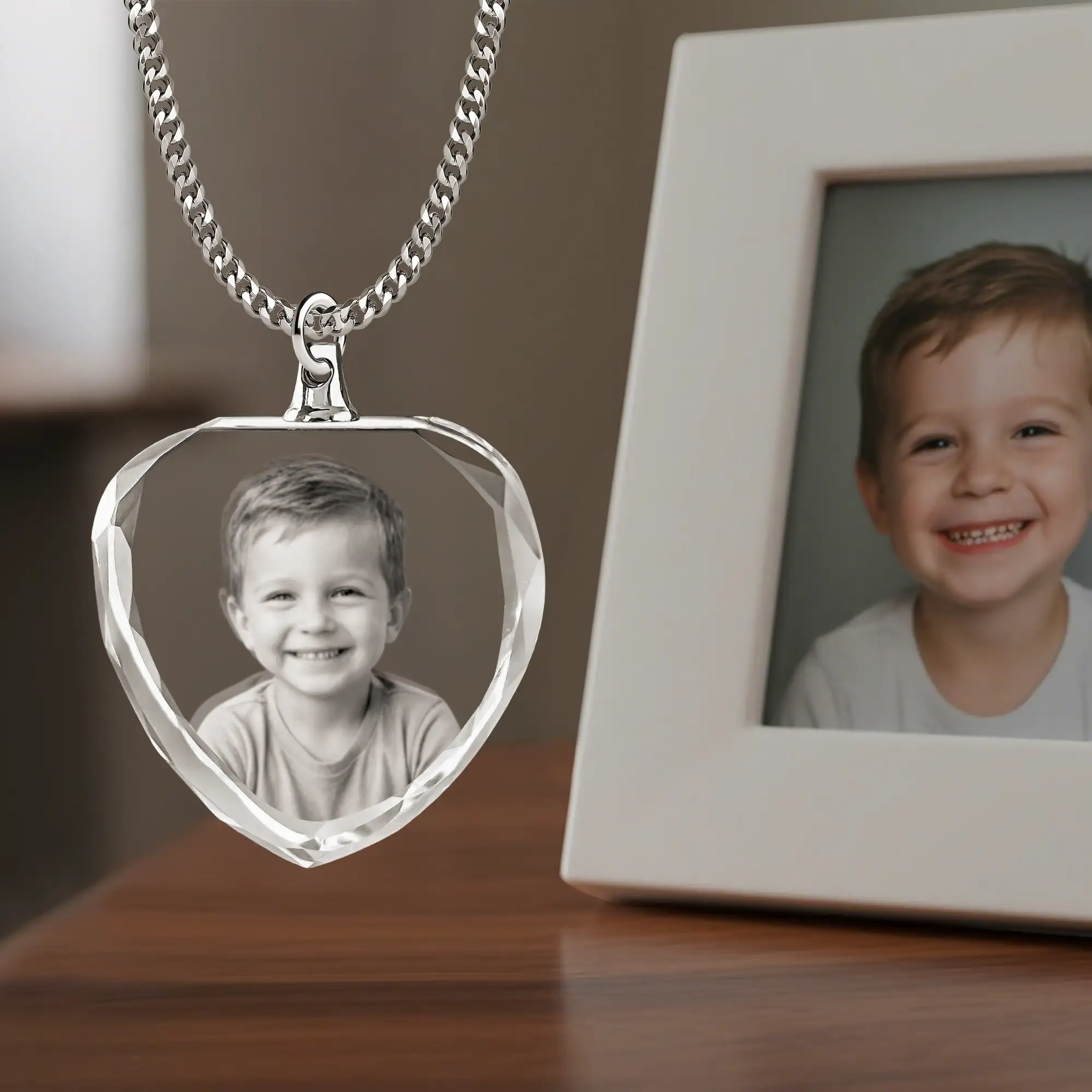 Custom Heart Shape Crystal Photo Necklace