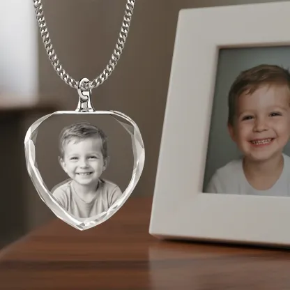 Custom Heart Shape Crystal Photo Necklace