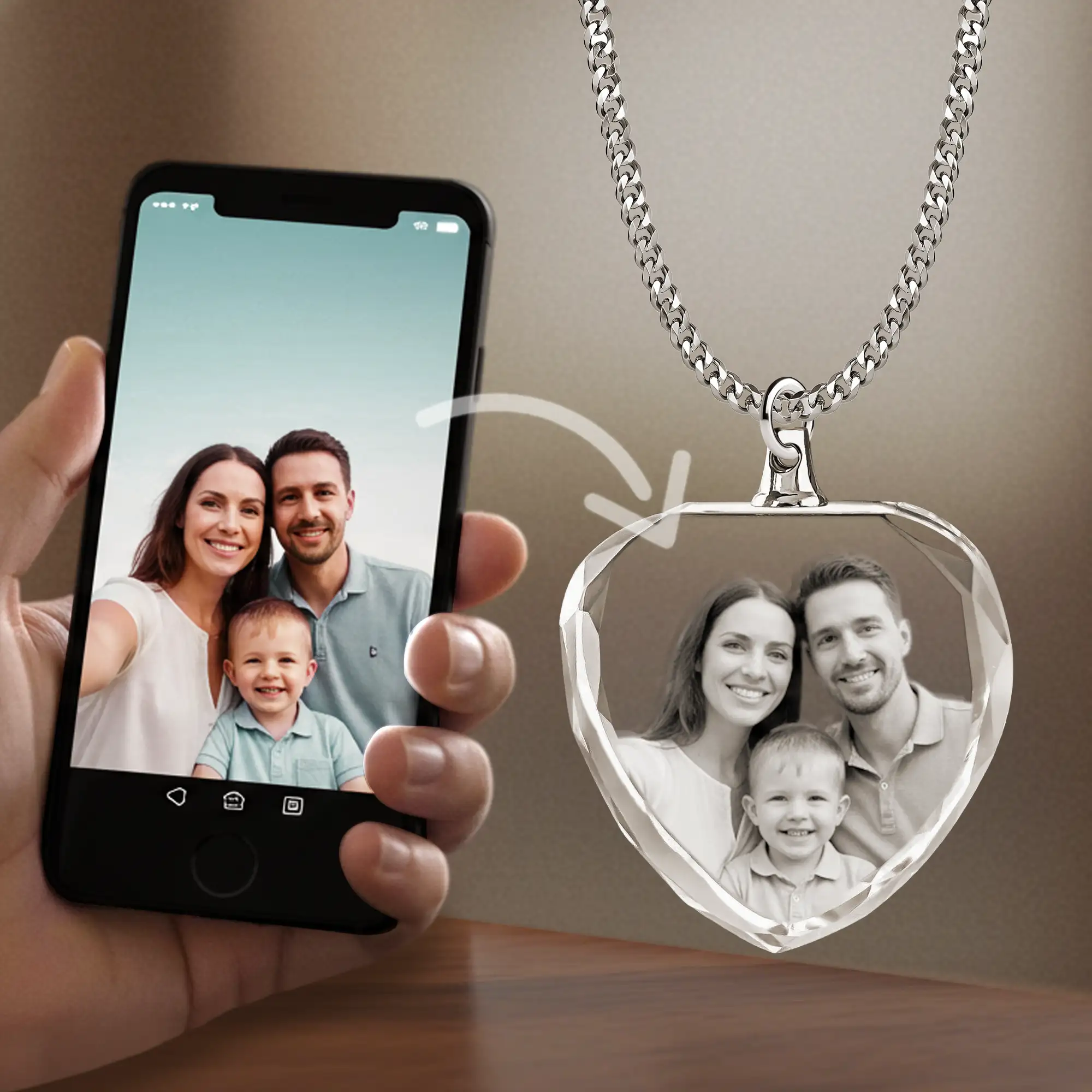 Custom Heart Shape Crystal Photo Necklace