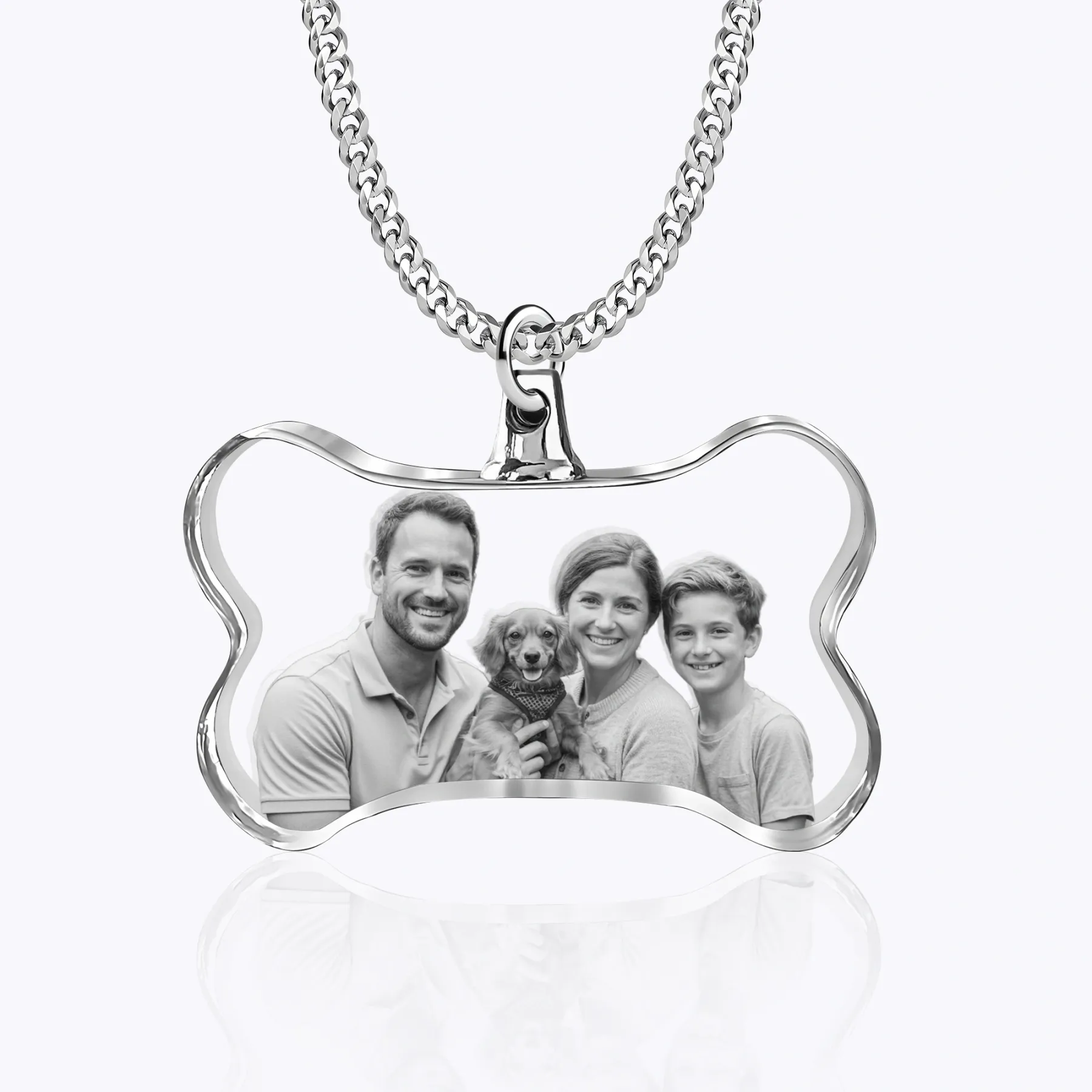 Custom Bone Shape Crystal Photo Necklace