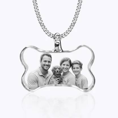 Custom Bone Shape Crystal Photo Necklace