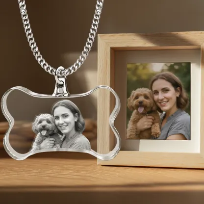 Custom Bone Shape Crystal Photo Necklace