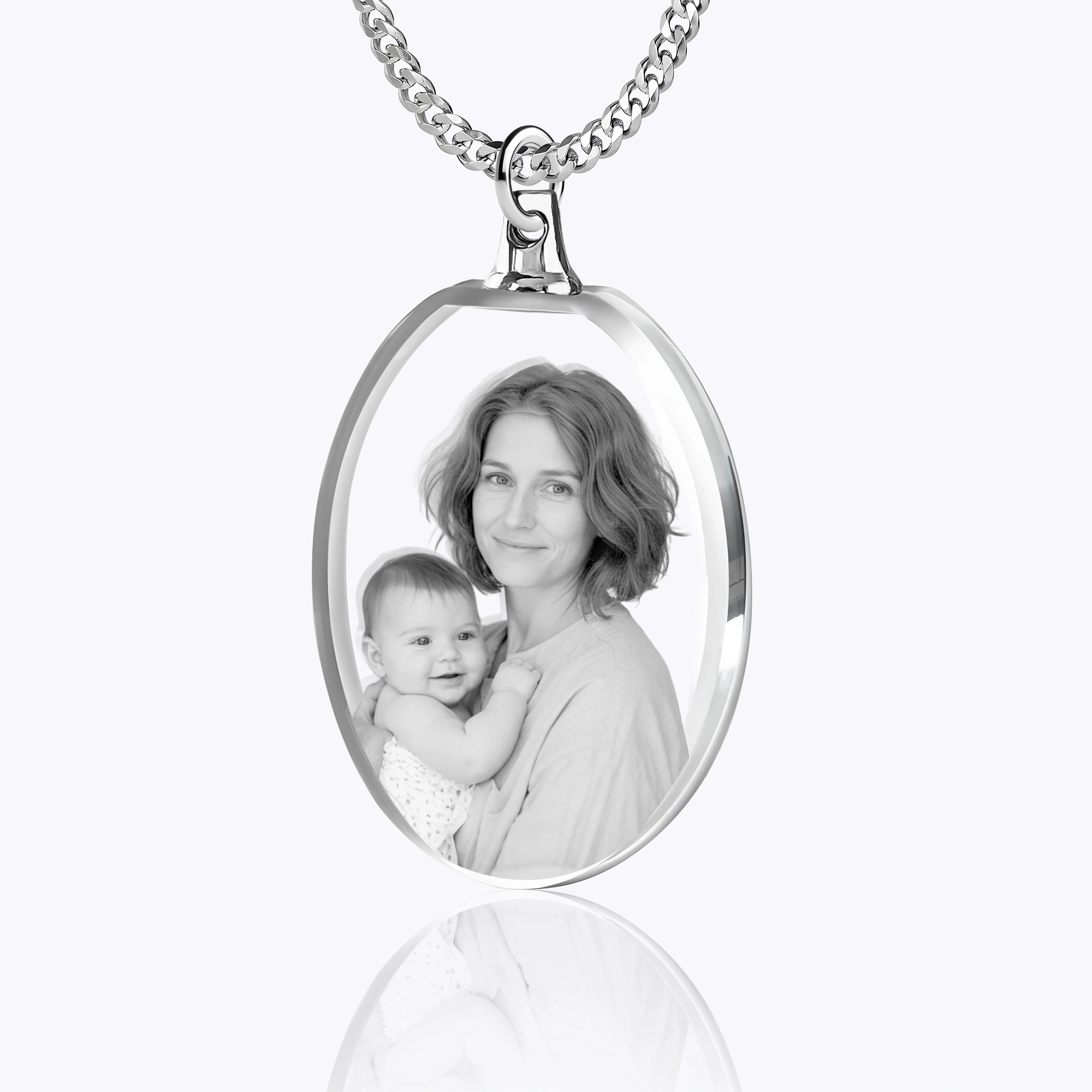 Custom Oval Shape Crystal Photo Necklace