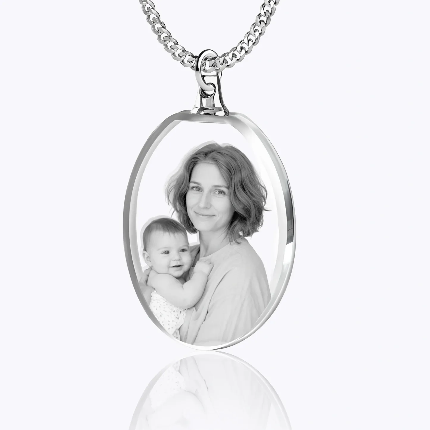 Custom Oval Shape Crystal Photo Necklace