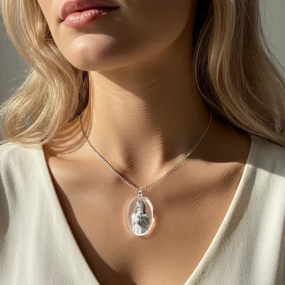 Custom Oval Shape Crystal Photo Necklace