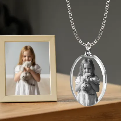 Custom Oval Shape Crystal Photo Necklace