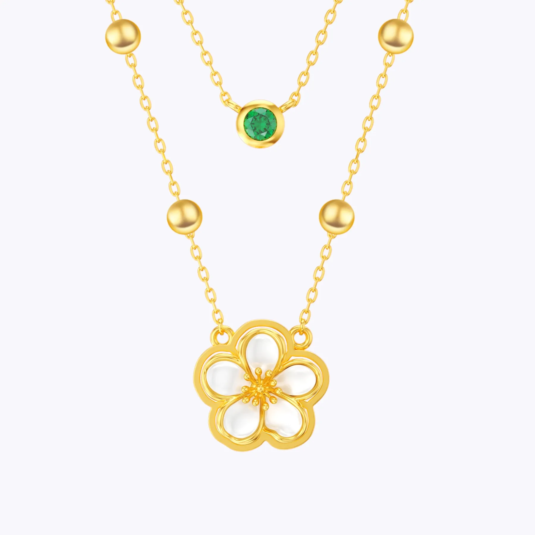 Whirling Blooms Collection Custom Spinning Birth Flower Double Layer Necklace with Birthstone