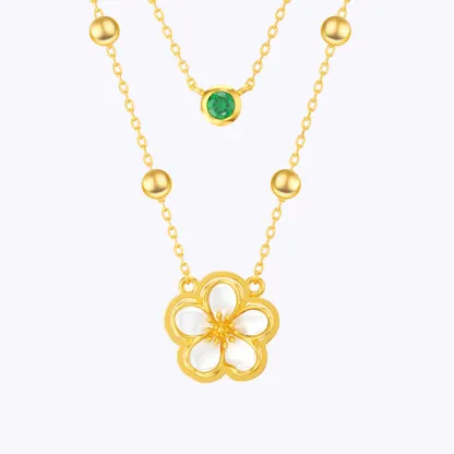 Whirling Blooms Collection Custom Spinning Birth Flower Double Layer Necklace with Birthstone