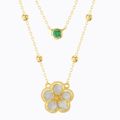 Whirling Blooms Collection Custom Spinning Birth Flower Double Layer Necklace with Birthstone