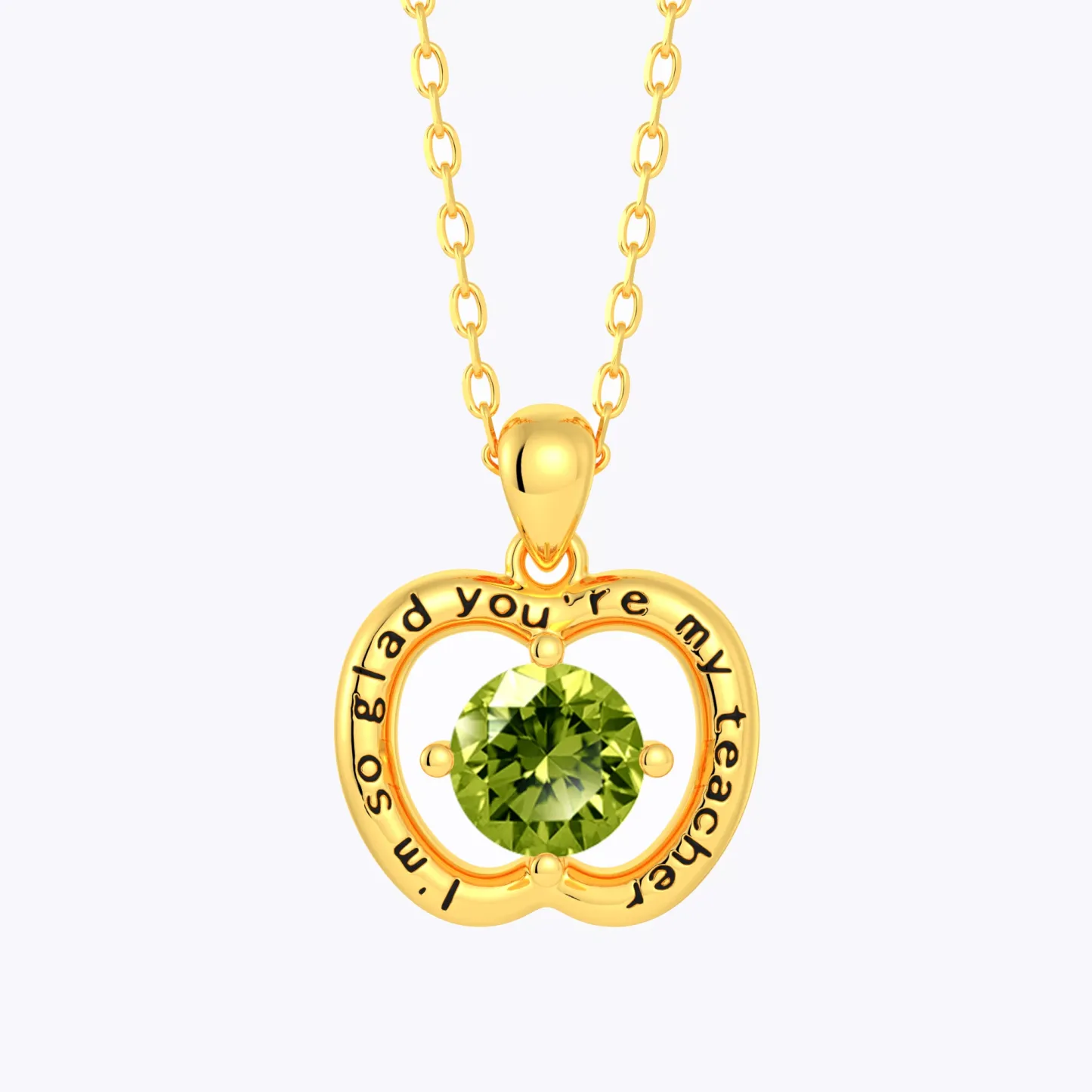 Personalized Apple Shape Pendant Necklaces with Birthstone