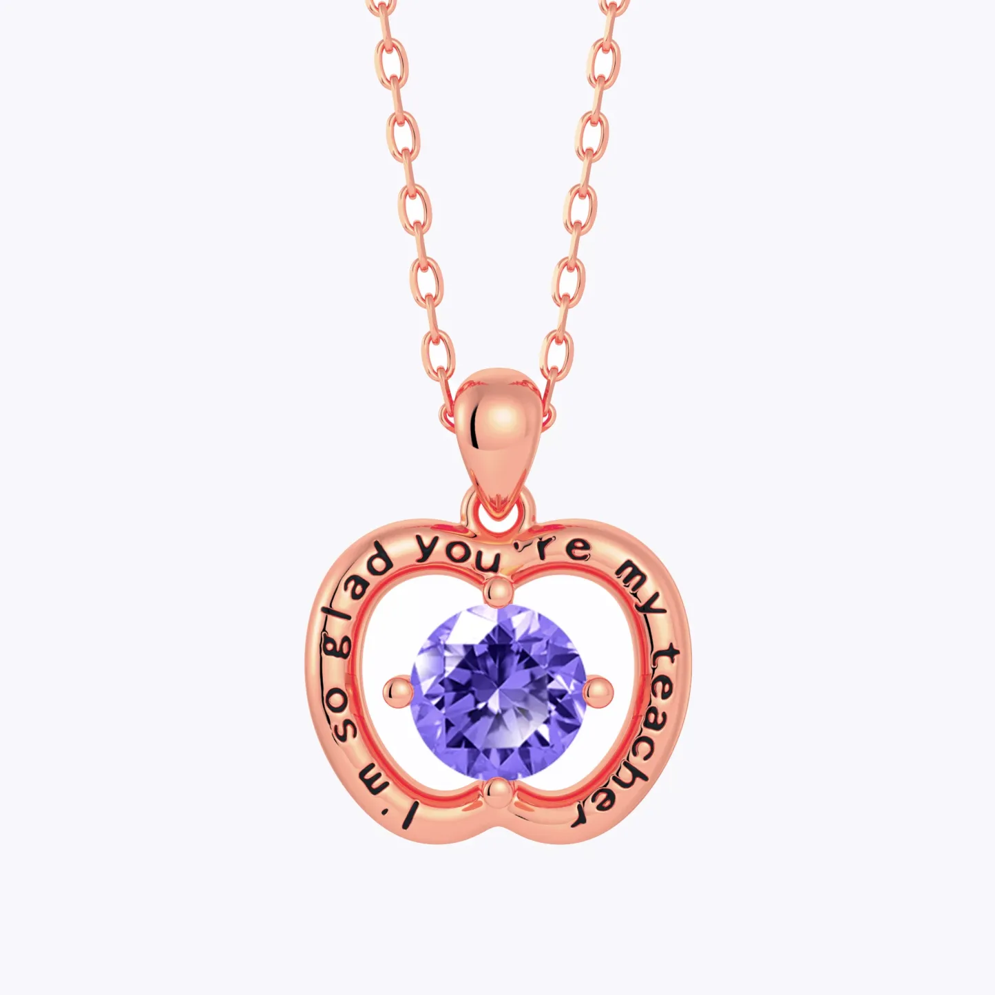 Personalized Apple Shape Pendant Necklaces with Birthstone