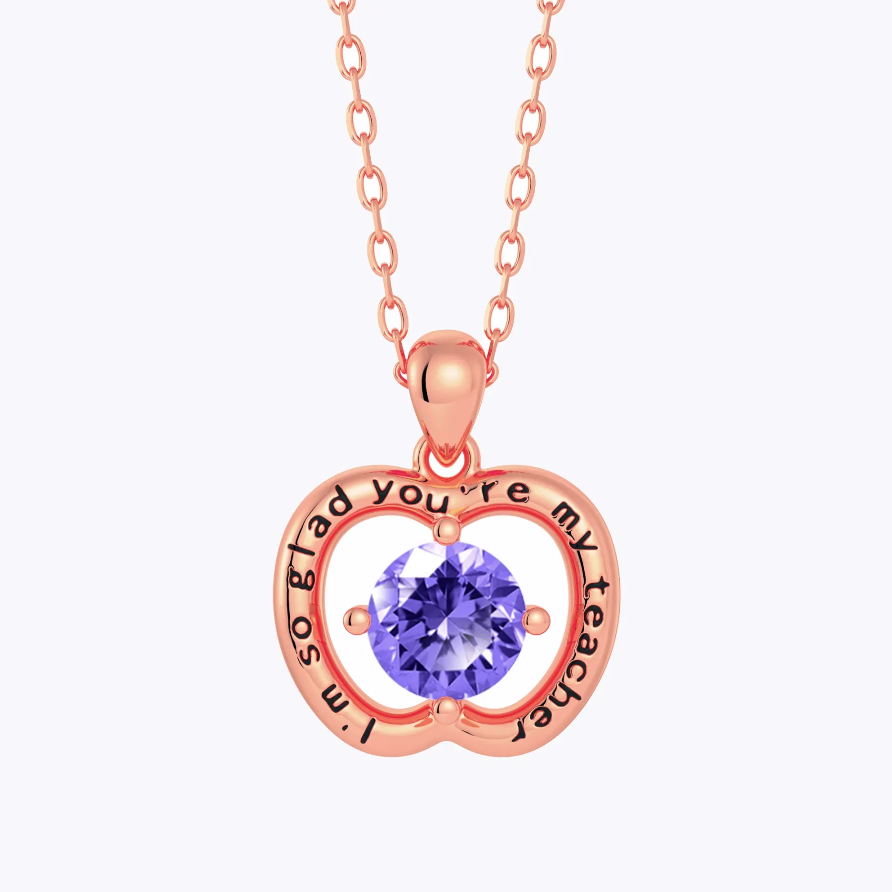 Personalized Apple Shape Pendant Necklaces with Birthstone