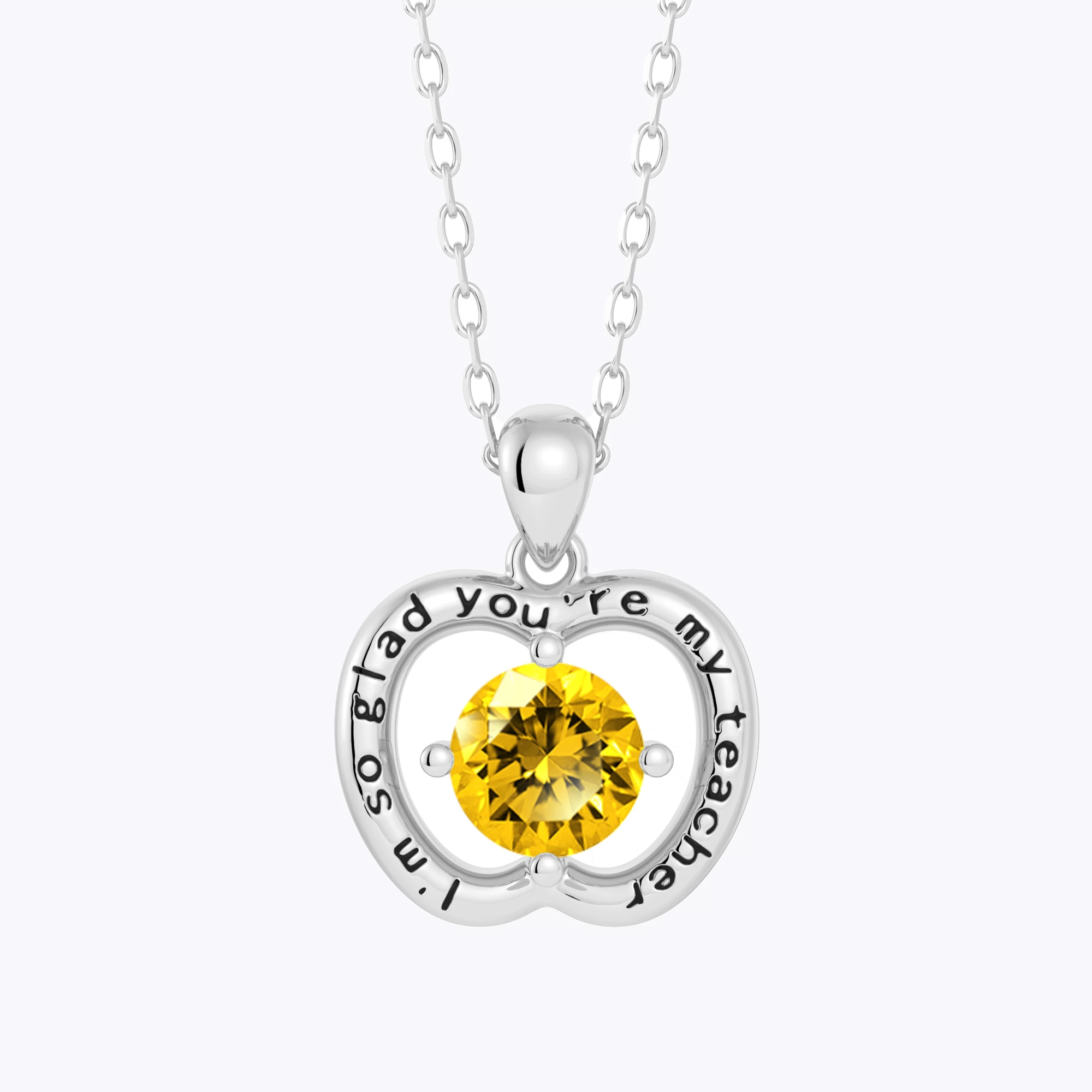 Personalized Apple Shape Pendant Necklaces with Birthstone