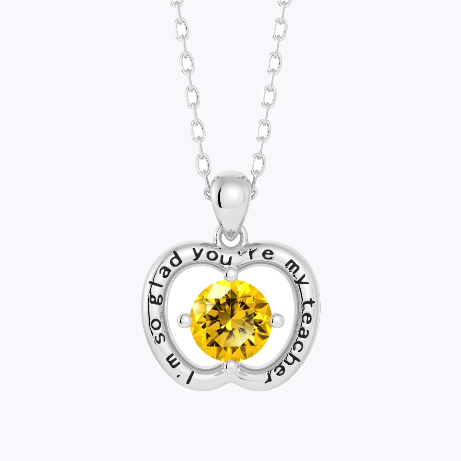 Personalized Apple Shape Pendant Necklaces with Birthstone