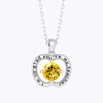 Personalized Apple Shape Pendant Necklaces with Birthstone