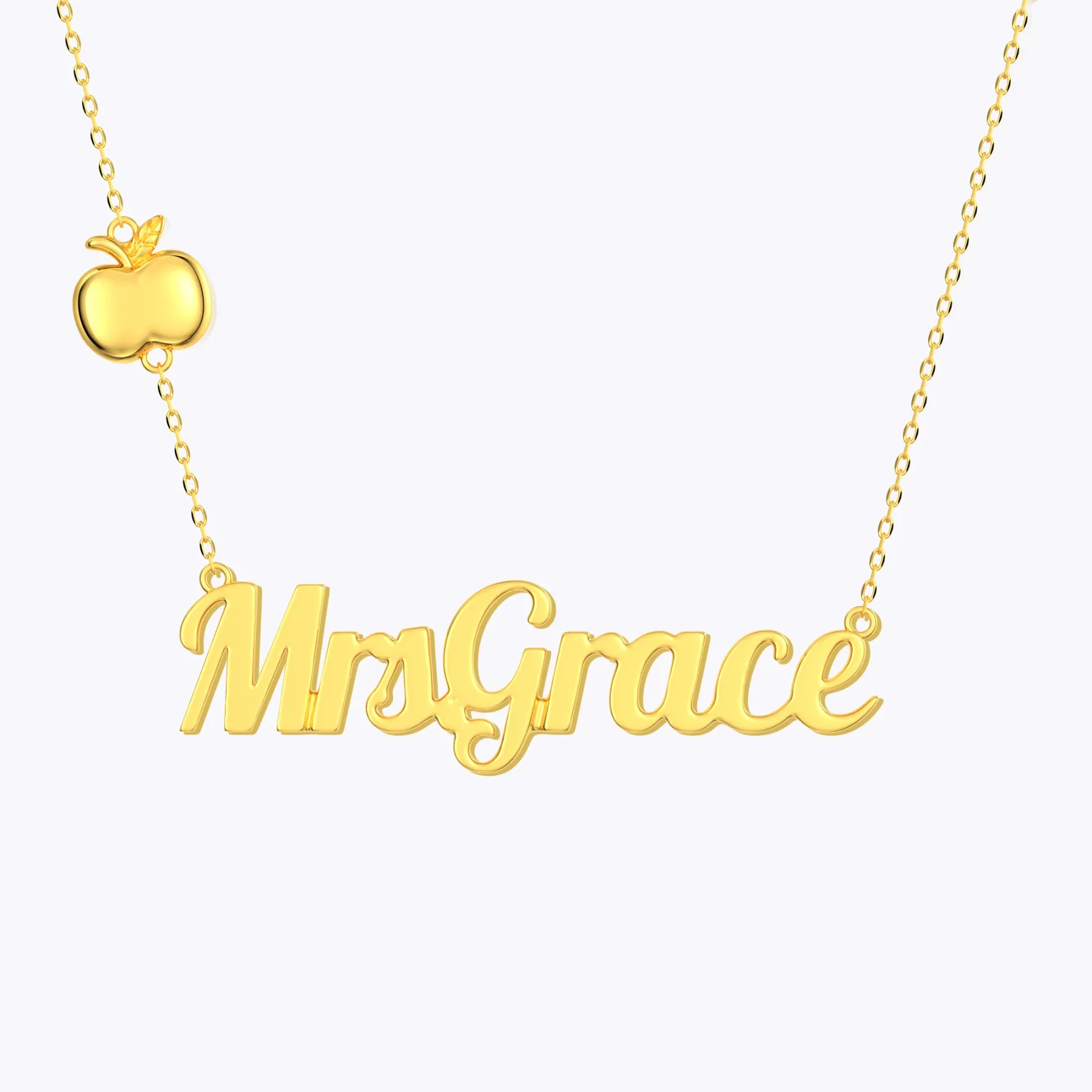 Personalized Name Apple Shape Necklace for Teachers