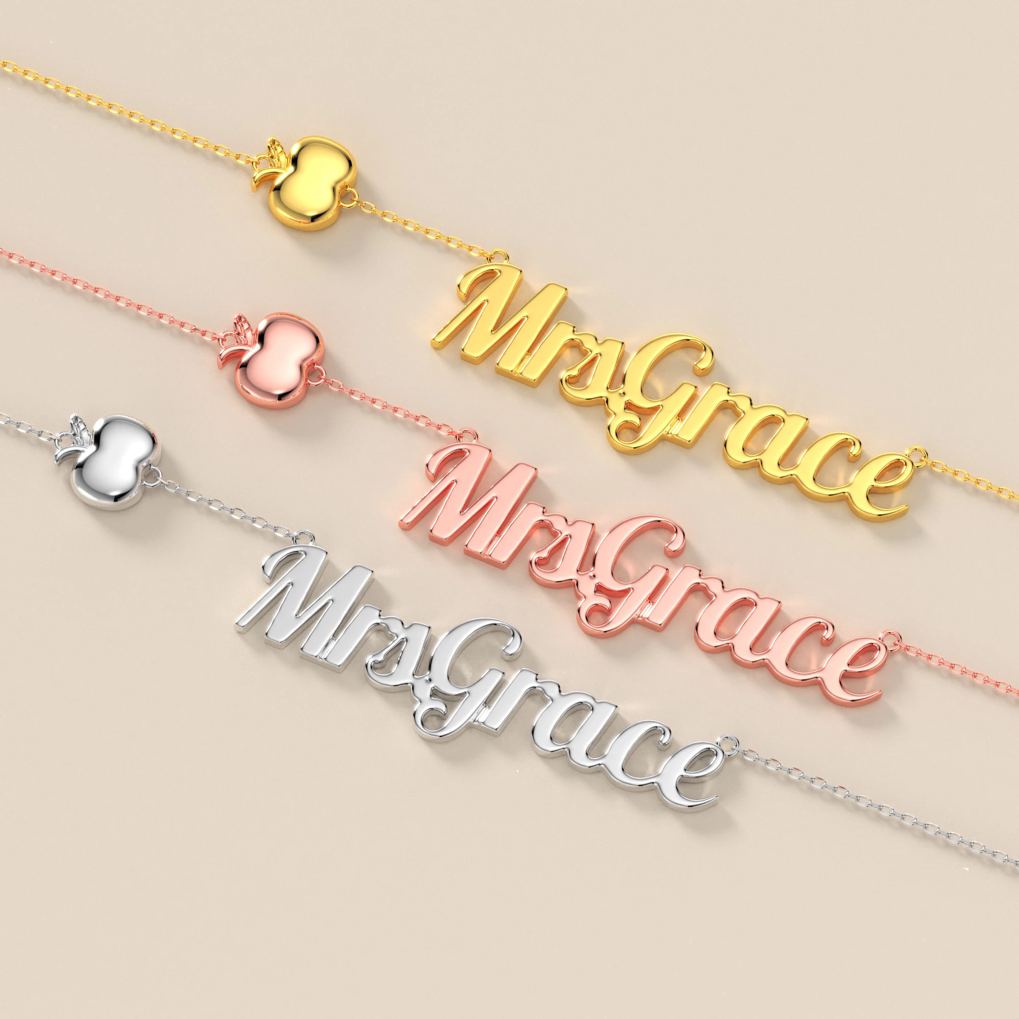 Personalized Name Apple Shape Necklace for Teachers