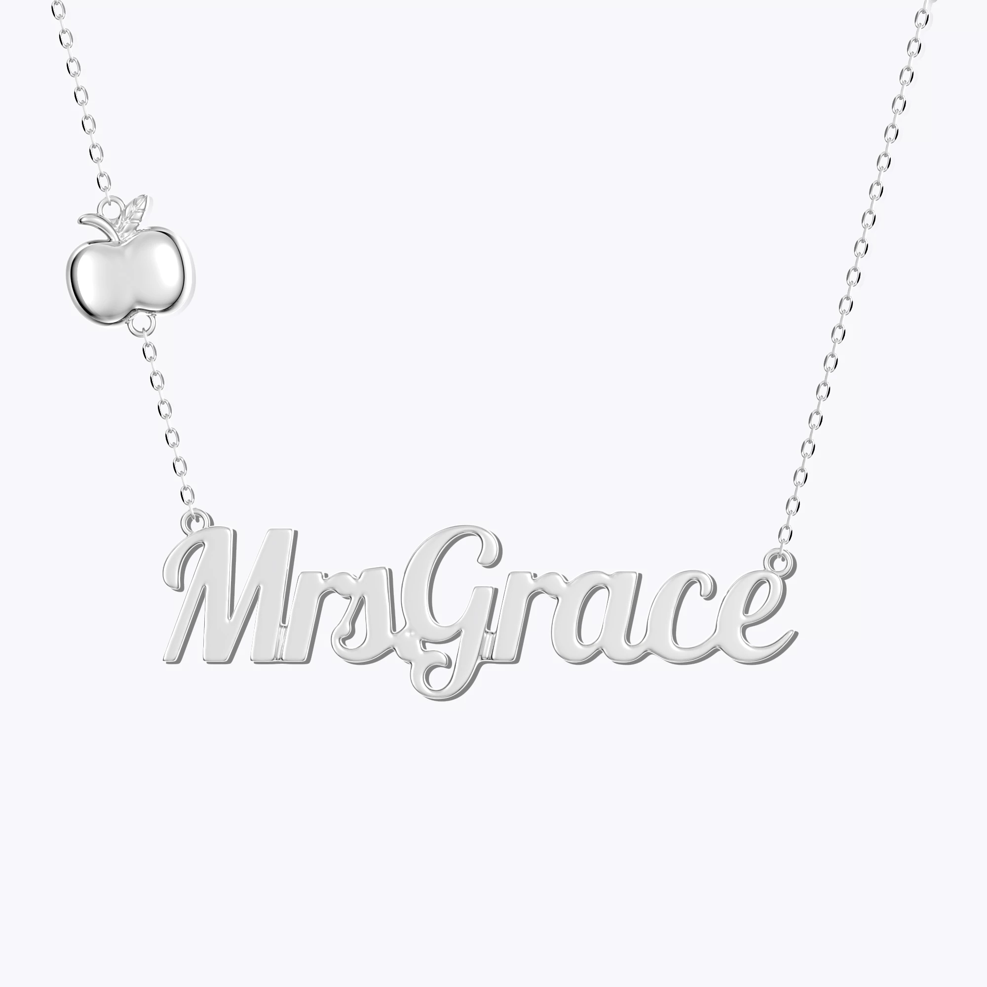 Personalized Name Apple Shape Necklace for Teachers