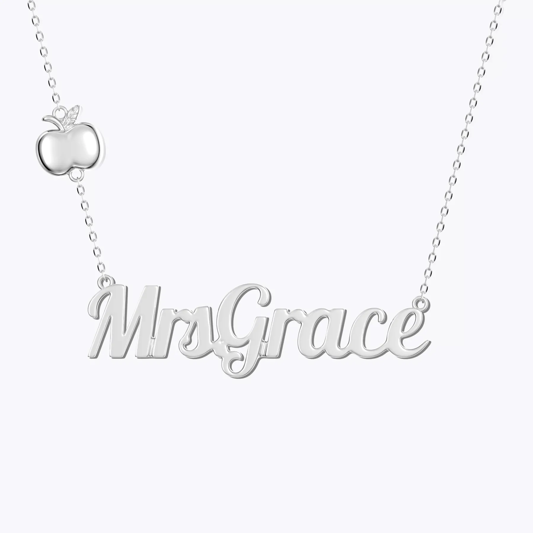Personalized Name Apple Shape Necklace for Teachers