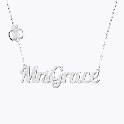 Personalized Name Apple Shape Necklace for Teachers